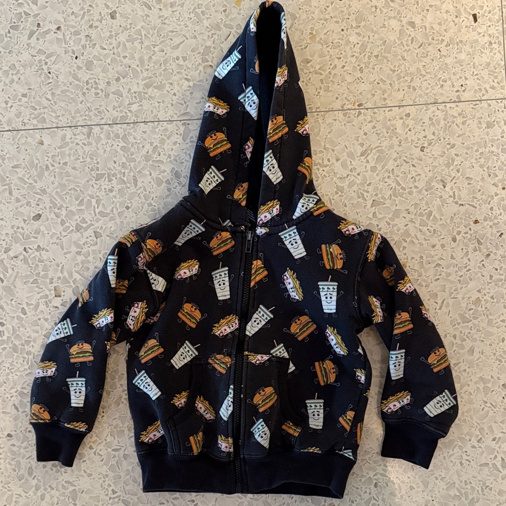 In-n-out burger kids zip up hoodie sweatshirt size small 5t 
Hamburger and fries